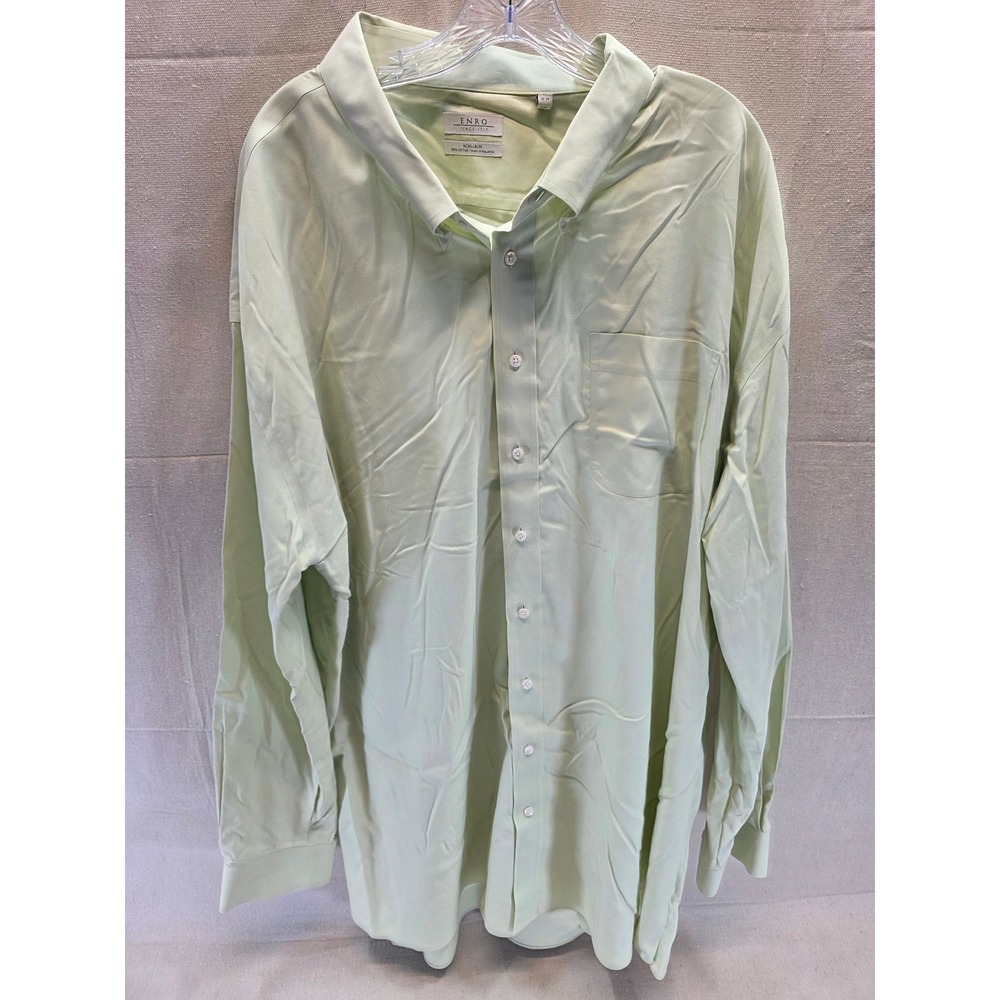 Enro Men Non-Iron Cotton Dress Shirt Light Green Long Sleeve 22 38-39 Big & Tall